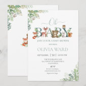 Woodland Greenery Baby shower Invitation Kaart (Voorkant / Achterkant)