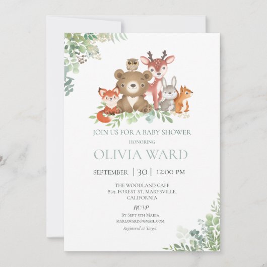 Woodland Greenery Baby shower Invitation Kaart (Voorkant)