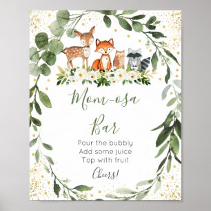 Woodland Greenery Baby shower Mimosa Bar Poster