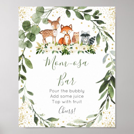 Woodland Greenery Baby shower Mimosa Bar Poster (Voorkant)