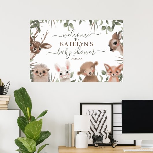 Woodland Greenery Baby shower Welkomstbord Poster (Thuiskantoor)