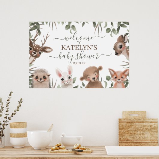 Woodland Greenery Baby shower Welkomstbord Poster (Keuken)