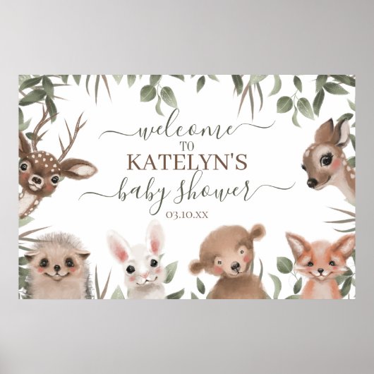 Woodland Greenery Baby shower Welkomstbord Poster (Voorkant)