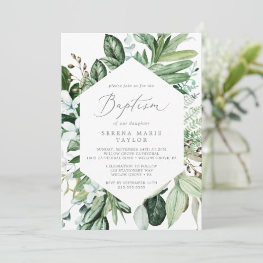 Woodland Greenery Baptism Kaart (Staand voorkant)