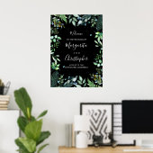 Woodland Greenery Black Wedding Welcome Sign Poster (Thuiskantoor)