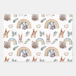 Woodland Greenery | Bosdieren en regenbogen Inpakpapier Vel