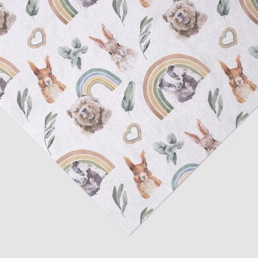 Woodland Greenery | Bosdieren en regenbogen Tissuepapier (Detail)