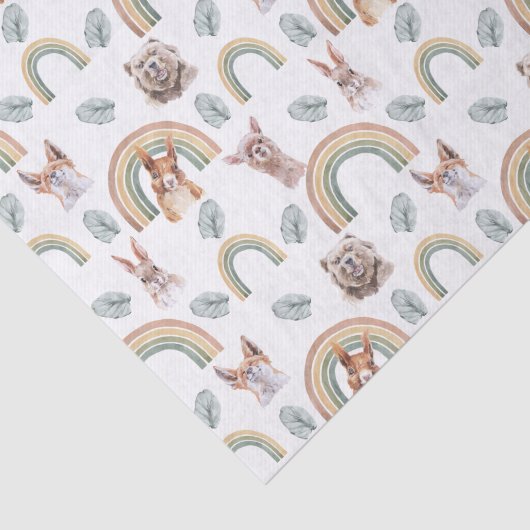 Woodland Greenery | Bosdieren en regenbogen Tissuepapier (Detail)