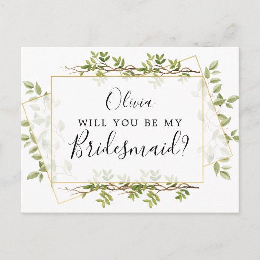 Woodland Greenery Bridesmaid proposal Kaart (Voorkant)