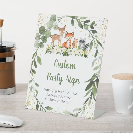 Woodland Greenery Editable Baby shower Reclamebord Met Voetstuk (Insitu)