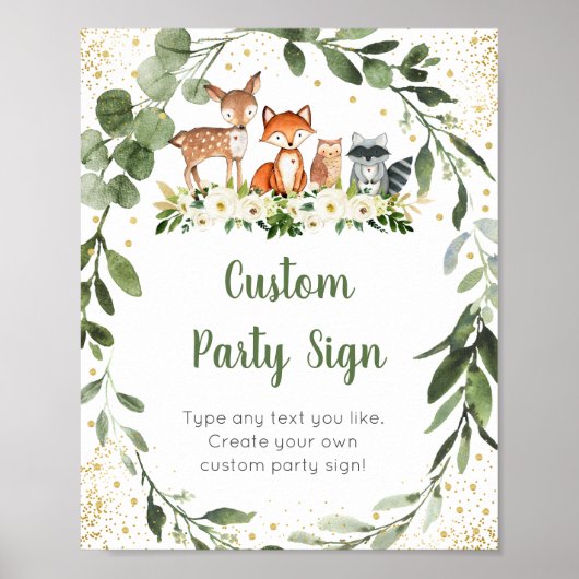 Woodland Greenery Editable Baby shower Sign Poster (Voorkant)