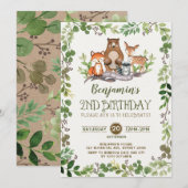 Woodland Greenery Forest Animals 2e verjaardag Kaart (Voorkant / Achterkant)