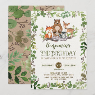 Woodland Greenery Forest Animals 2e verjaardag Kaart