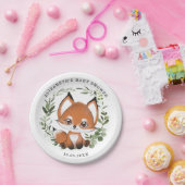 Woodland Greenery Fox 1e Verjaardag Baby shower Papieren Bordje (Feest)