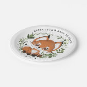 Woodland Greenery Fox 1e Verjaardag Baby shower Papieren Bordje (Gekanteld)