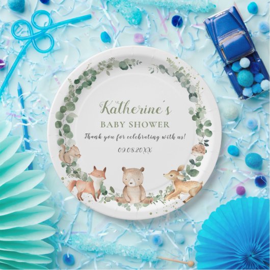 Woodland Greenery Gender Neutral Baby shower  Papieren Bordje (Feest)