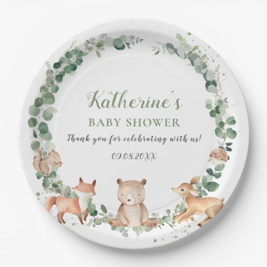 Woodland Greenery Gender Neutral Baby shower  Papieren Bordje (Voorkant)