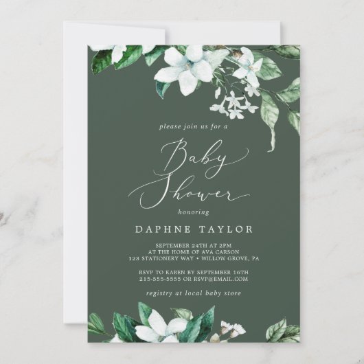 Woodland Greenery | Hunter Green Baby shower Kaart (Voorkant)