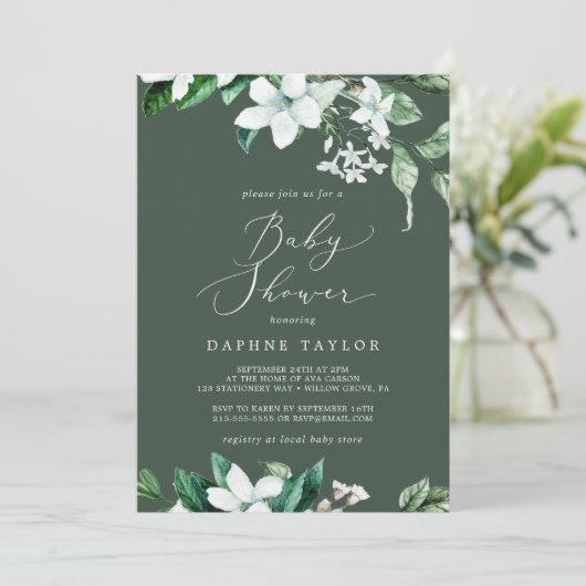 Woodland Greenery | Hunter Green Baby shower Kaart (Staand voorkant)