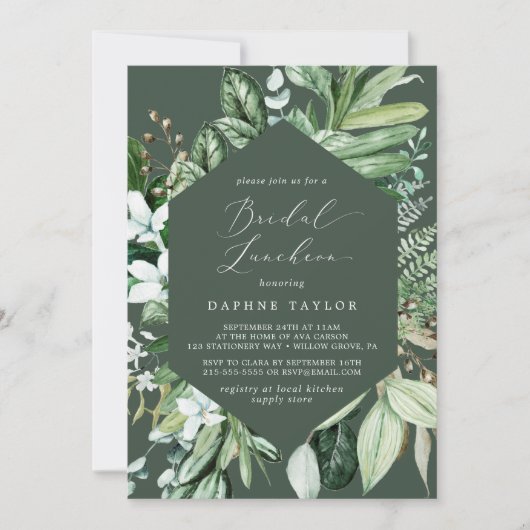 Woodland Greenery | Hunter Green Bridal Luncheon Kaart (Voorkant)