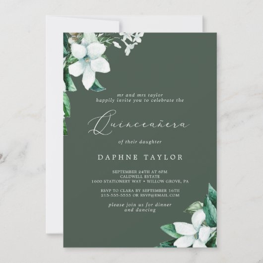 Woodland Greenery | Hunter Green Quinceañera Kaart (Voorkant)