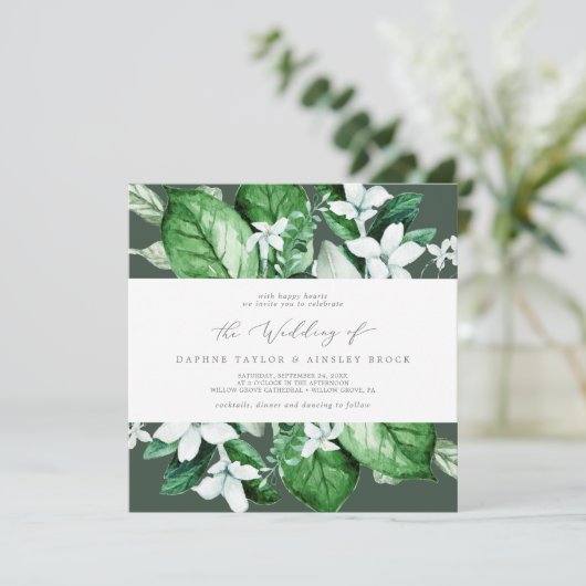 Woodland Greenery | Hunter Green Square Wedding Kaart (Staand voorkant)