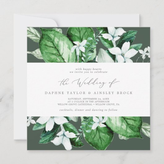 Woodland Greenery | Hunter Green Square Wedding Kaart (Voorkant)