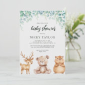 Woodland Greenery Leuk Dier Baby shower Kaart (Staand voorkant)