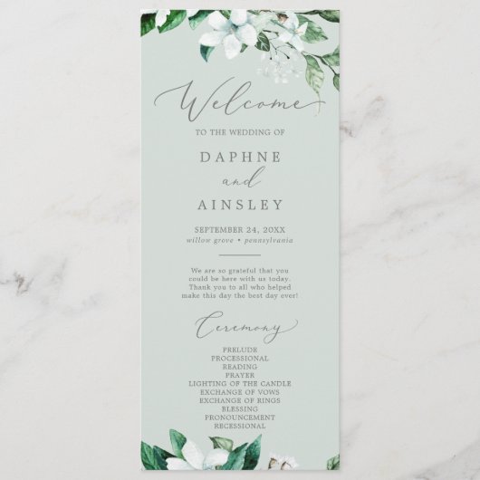 Woodland Greenery | Mint Green Wedding Programme Programmakaart (Voorkant)