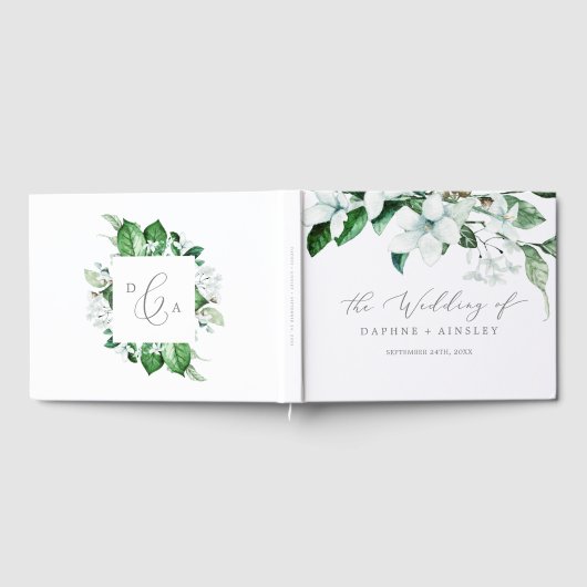Woodland Greenery Monogram Back Wedding Gastenboek (Volledig)