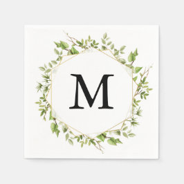 Woodland Greenery Monogram Cocktail servet