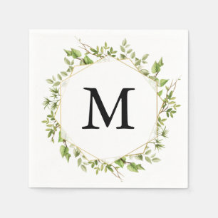Woodland Greenery Monogram Cocktail servet