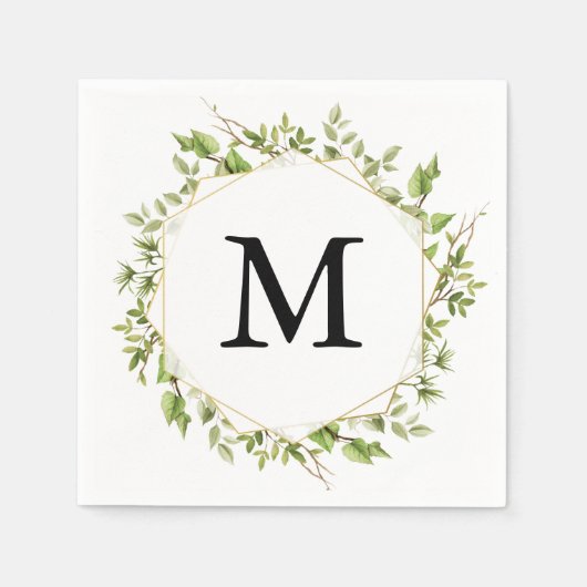 Woodland Greenery Monogram Cocktail servet (Voorkant)