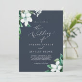 Woodland Greenery | Navy Blue, het huwelijk van Kaart (Staand voorkant)