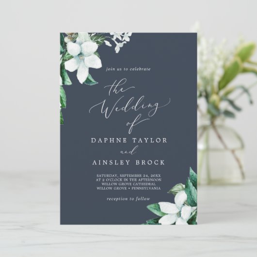 Woodland Greenery | Navy Blue, het huwelijk van Kaart (Staand voorkant)