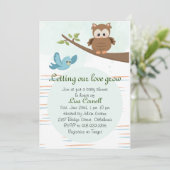Woodland Greenery Owl Boy Baby shower Invitation Kaart (Staand voorkant)