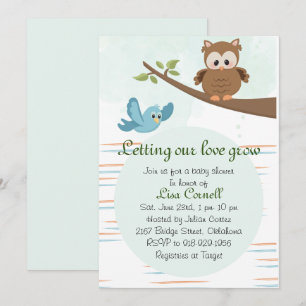 Woodland Greenery Owl Boy Baby shower Invitation Kaart
