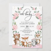 Woodland Greenery Pink Floral Baby shower Kaart (Voorkant)