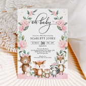  Woodland Greenery Pink Floral Baby shower Kaart
