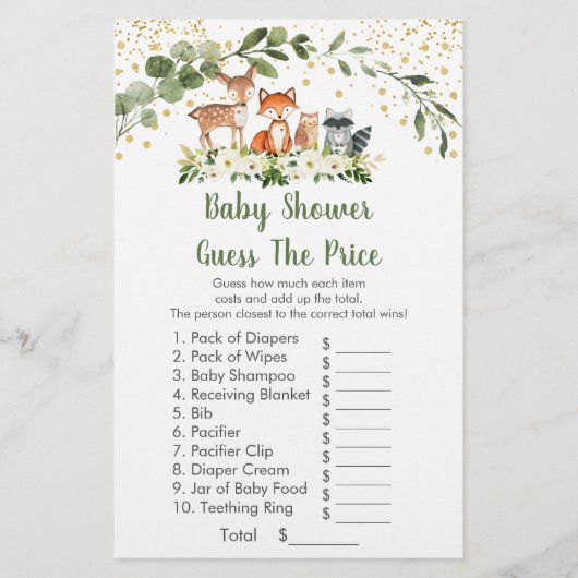 Woodland Greenery raadt het prijsspel Baby shower (Voorkant)