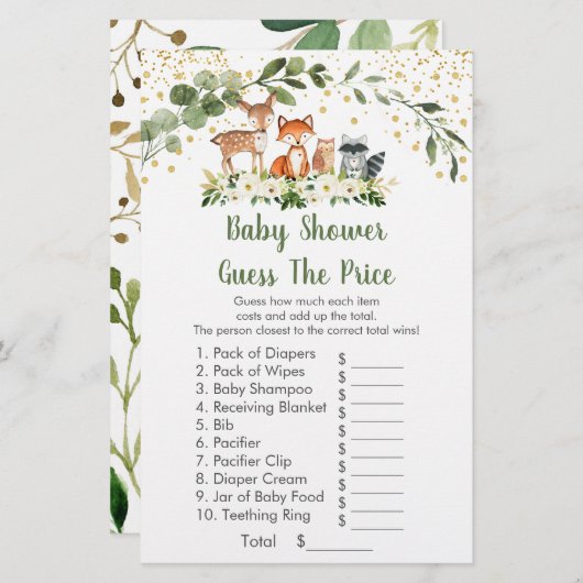 Woodland Greenery raadt het prijsspel Baby shower (Voorkant / Achterkant)