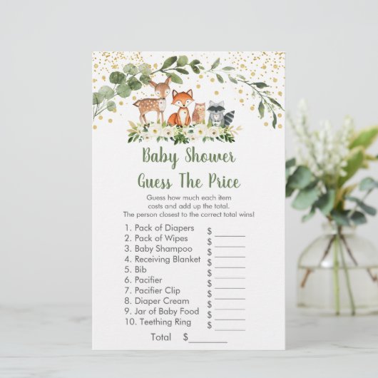 Woodland Greenery raadt het prijsspel Baby shower (Staand voorkant)