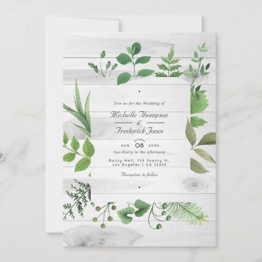Woodland Greenery Rustic QR Code RSVP Weddenschap Kaart (Voorkant)