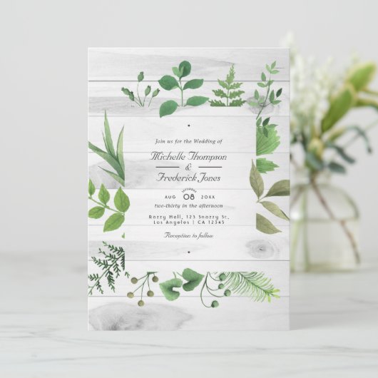 Woodland Greenery Rustic QR Code RSVP Weddenschap Kaart (Staand voorkant)