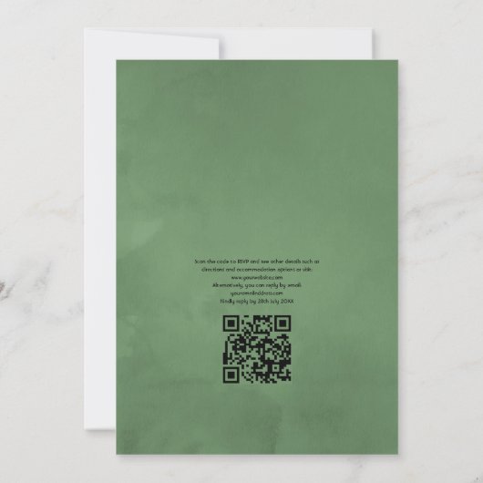 Woodland Greenery Rustic QR Code RSVP Weddenschap Kaart (Achterkant)