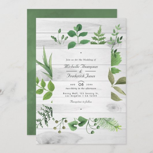 Woodland Greenery Rustic QR Code RSVP Weddenschap Kaart (Voorkant / Achterkant)