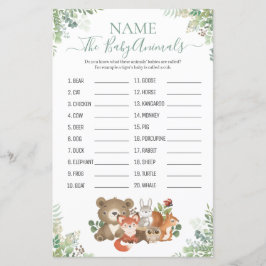 Woodland Greenery Shower Baby Animal Name Game