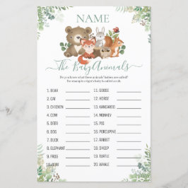 Woodland Greenery Shower Baby Animal Name Game