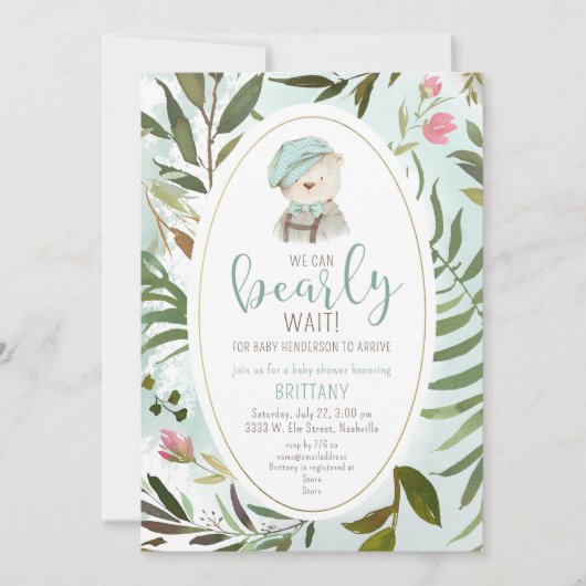 Woodland  Greenery Teddy Bear Baby shower Kaart (Voorkant)
