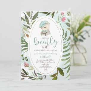 Woodland  Greenery Teddy Bear Baby shower Kaart